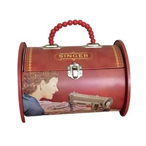 Singer Sewing Tin Metal Handbag Purse with Bead Handle Rare